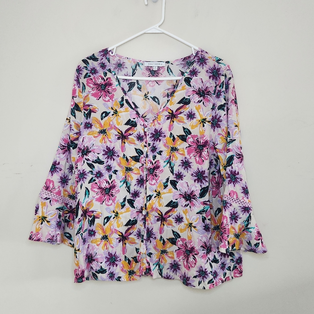 Women's Emily Daniels Floral Print Top Sz 1X
